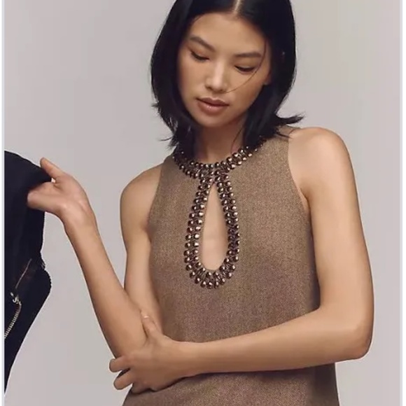 Brand New By Anthropologie Beaded Keyhole Sleeveless Mini Dress - Picture 5 of 10